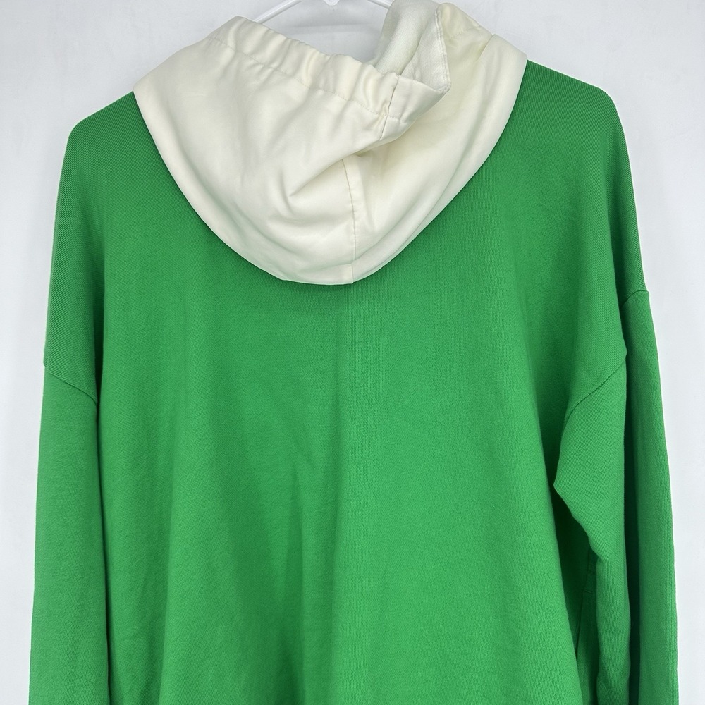 NWOT J.Crew Women's Green Ivory Terry Fleece Full Zip Anorak Hoodie M Drawstring - Picture 9 of 15